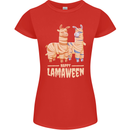 Happy Lamaween Funny Lama Halloween Womens Petite Cut T-Shirt Red