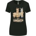Happy Lamaween Funny Lama Halloween Womens Wider Cut T-Shirt Black