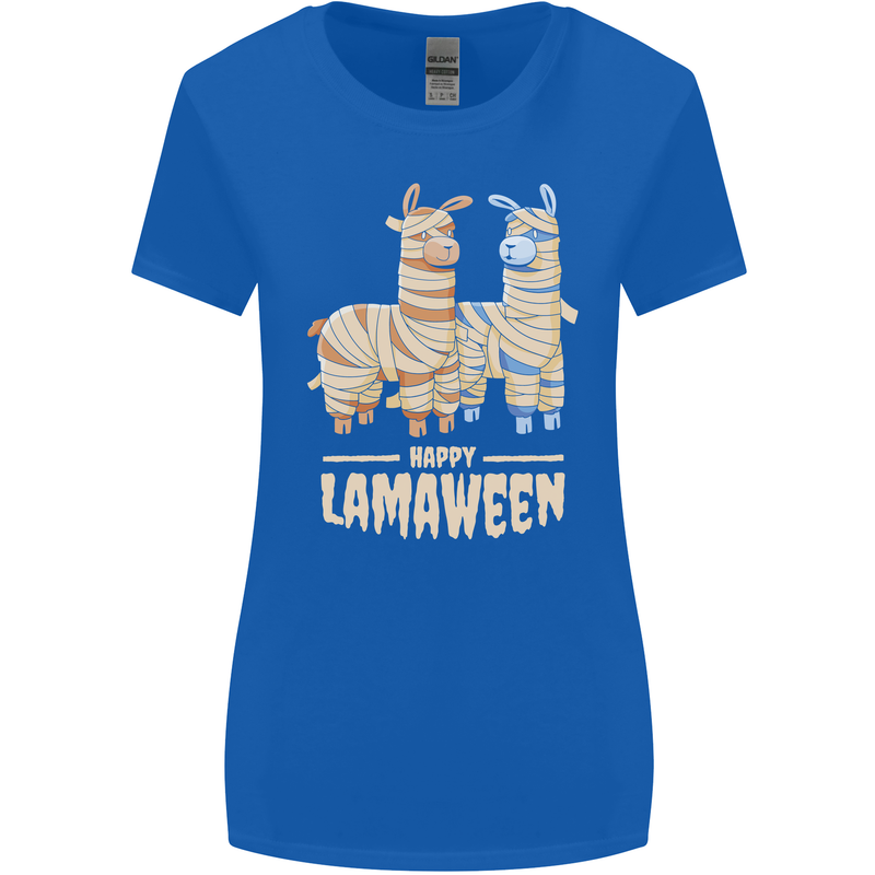 Happy Lamaween Funny Lama Halloween Womens Wider Cut T-Shirt Royal Blue