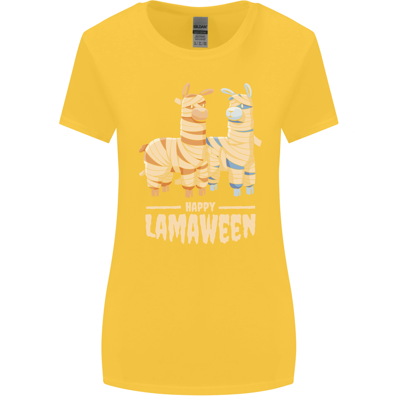 Happy Lamaween Funny Lama Halloween Womens Wider Cut T-Shirt Yellow
