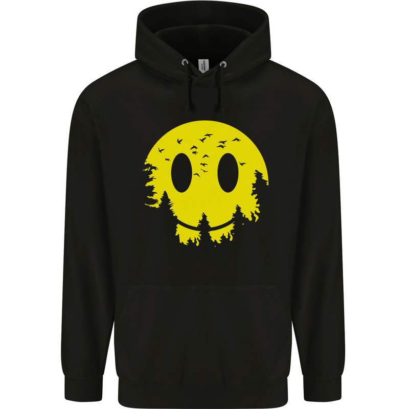 Happy Moon Smiling Acid Face 90's Mens Hoodie Black