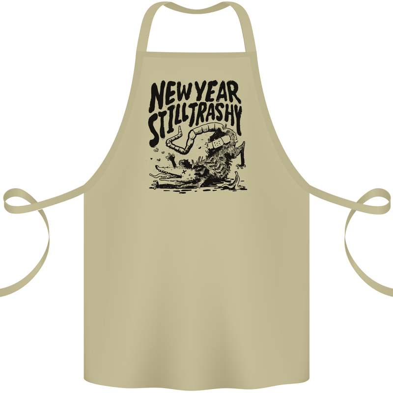Happy New Year Still Trashy Possum Cotton Apron 100% Organic Khaki