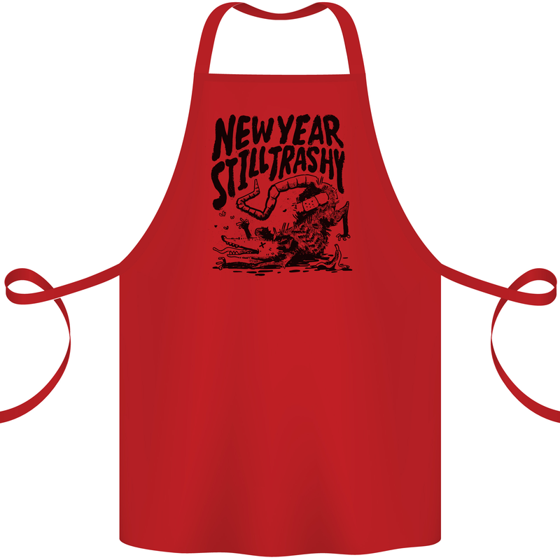 Happy New Year Still Trashy Possum Cotton Apron 100% Organic Red