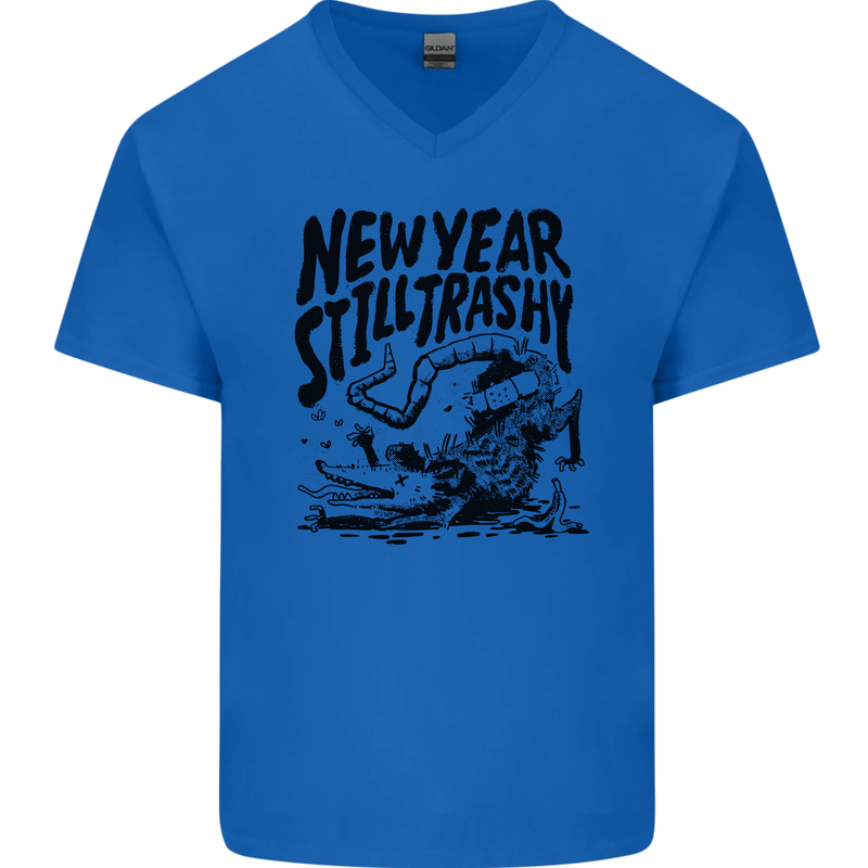 Happy New Year Still Trashy Possum Mens V-Neck Cotton T-Shirt Royal Blue