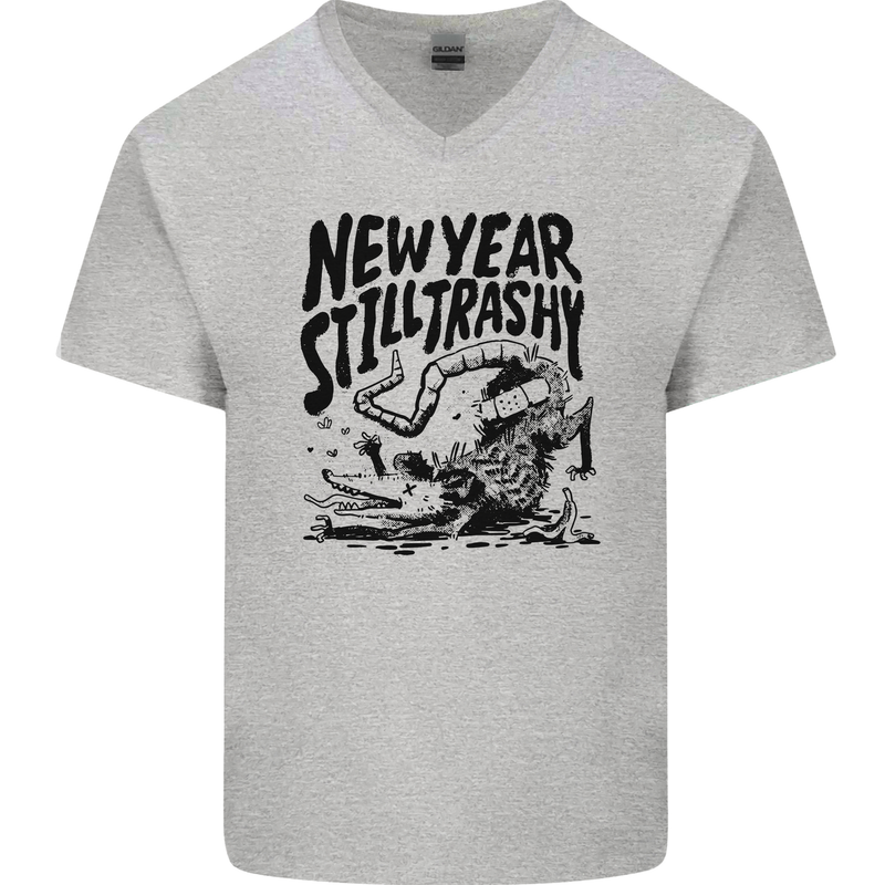 Happy New Year Still Trashy Possum Mens V-Neck Cotton T-Shirt Sports Grey