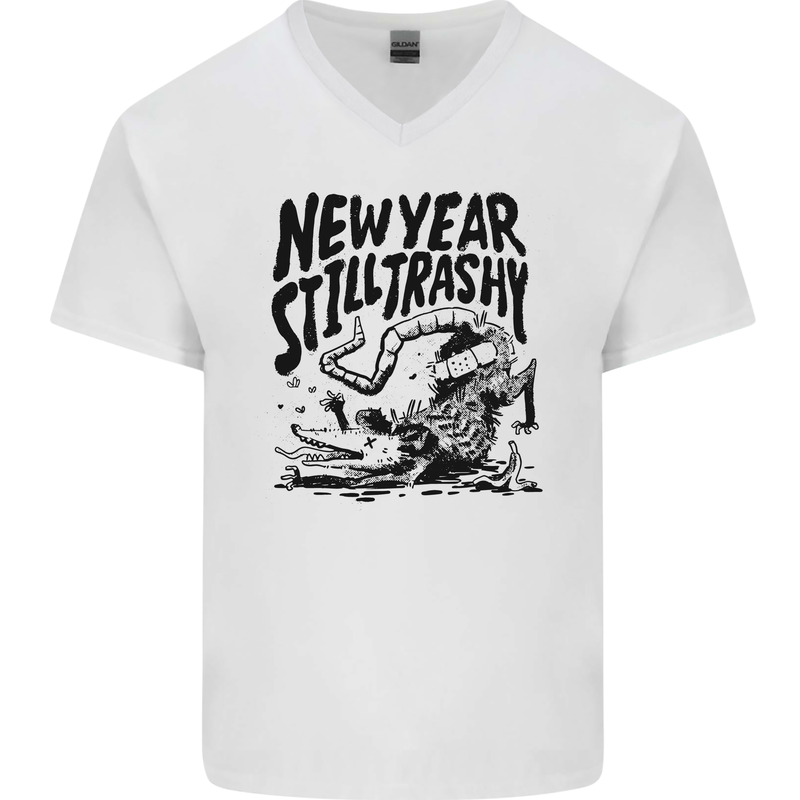 Happy New Year Still Trashy Possum Mens V-Neck Cotton T-Shirt White