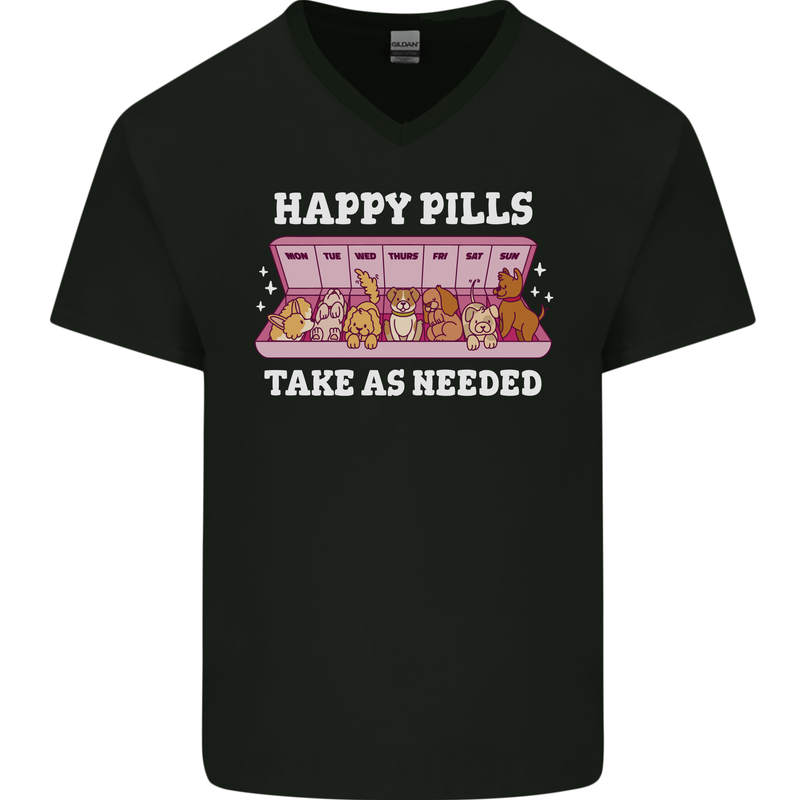 Happy Pills Antidepressants Dogs Mens V-Neck Cotton T-Shirt Black