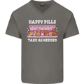 Happy Pills Antidepressants Dogs Mens V-Neck Cotton T-Shirt Charcoal