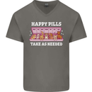 Happy Pills Antidepressants Dogs Mens V-Neck Cotton T-Shirt Charcoal