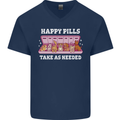 Happy Pills Antidepressants Dogs Mens V-Neck Cotton T-Shirt Navy Blue