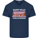Happy Pills Antidepressants Dogs Mens V-Neck Cotton T-Shirt Navy Blue