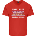 Happy Pills Antidepressants Dogs Mens V-Neck Cotton T-Shirt Red