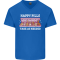 Happy Pills Antidepressants Dogs Mens V-Neck Cotton T-Shirt Royal Blue