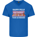 Happy Pills Antidepressants Dogs Mens V-Neck Cotton T-Shirt Royal Blue