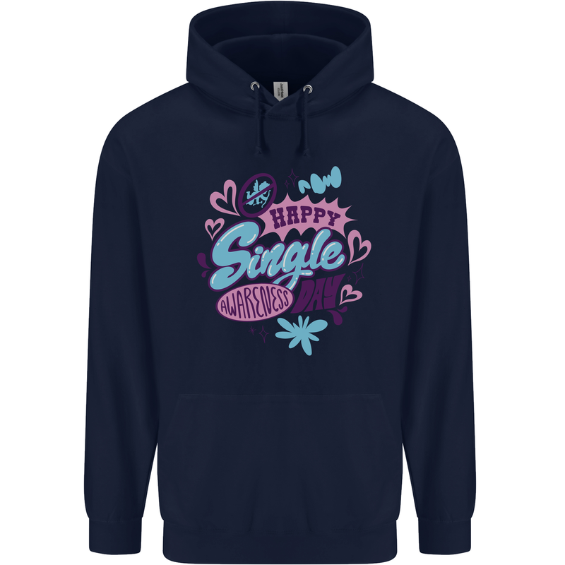 Happy Single Day Anti Valentines Romance Childrens Kids Hoodie Navy Blue