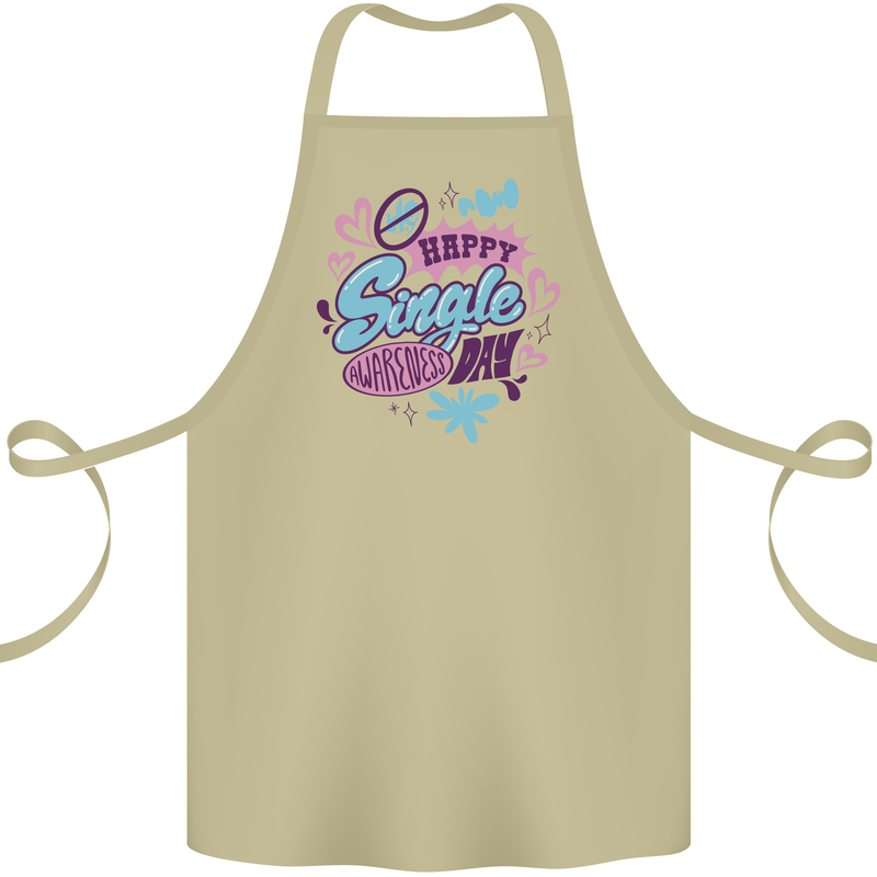 Happy Single Day Anti Valentines Romance Cotton Apron 100% Organic Khaki