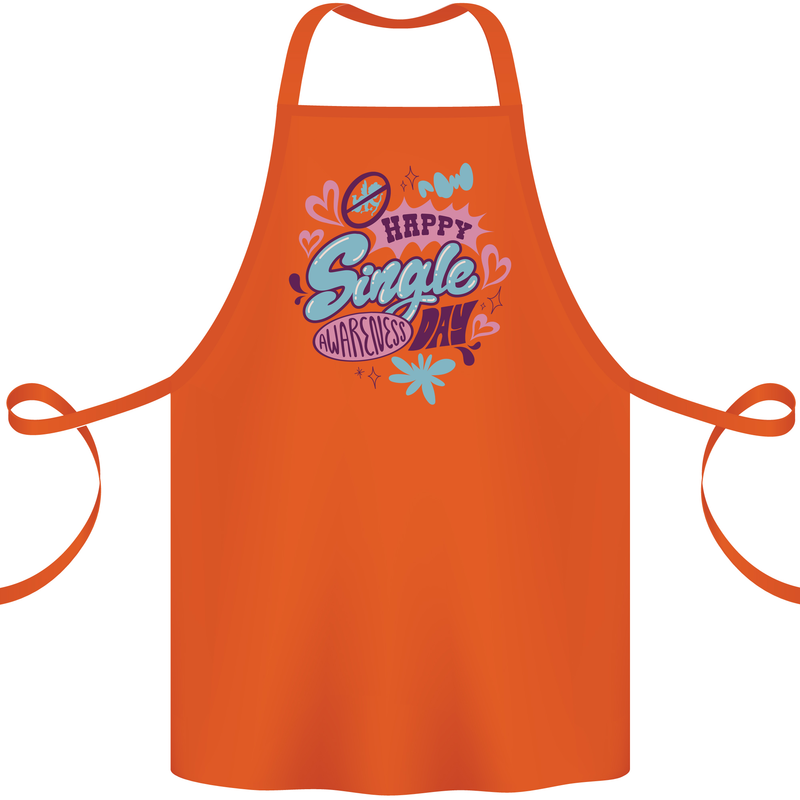 Happy Single Day Anti Valentines Romance Cotton Apron 100% Organic Orange