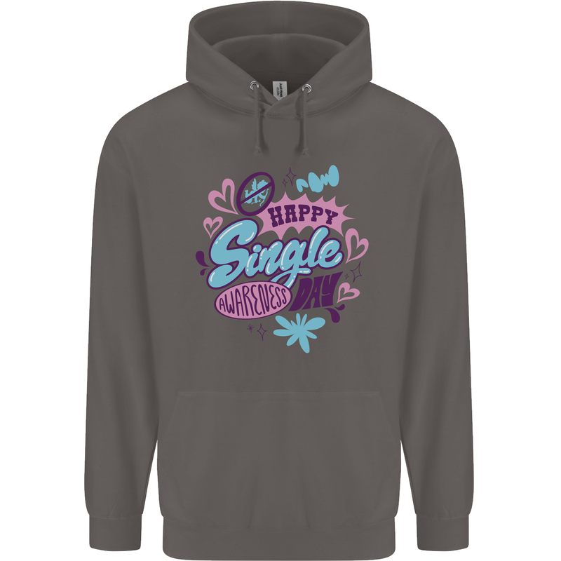 Happy Single Day Anti Valentines Romance Mens 80% Cotton Hoodie Charcoal