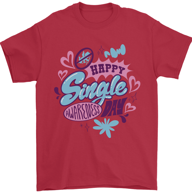 Happy Single Day Anti Valentines Romance Mens T-Shirt 100% Cotton Red