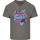 Happy Single Day Anti Valentines Romance Mens V-Neck Cotton T-Shirt Charcoal