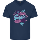 Happy Single Day Anti Valentines Romance Mens V-Neck Cotton T-Shirt Navy Blue