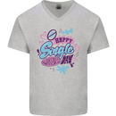 Happy Single Day Anti Valentines Romance Mens V-Neck Cotton T-Shirt Sports Grey
