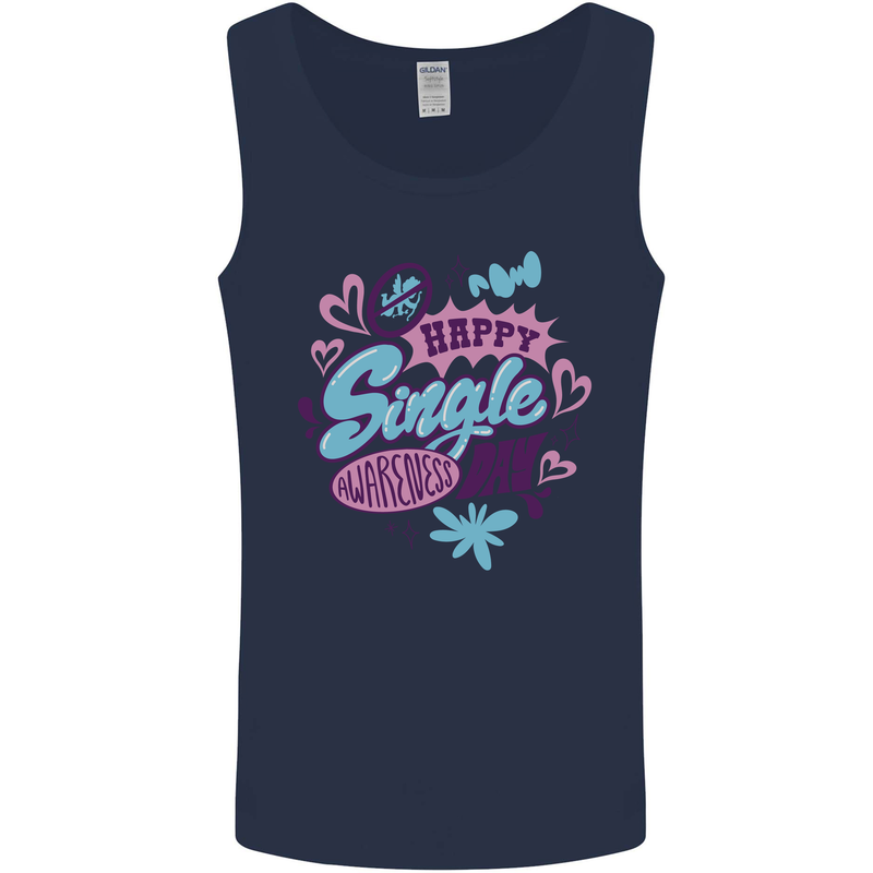 Happy Single Day Anti Valentines Romance Mens Vest Tank Top Navy Blue