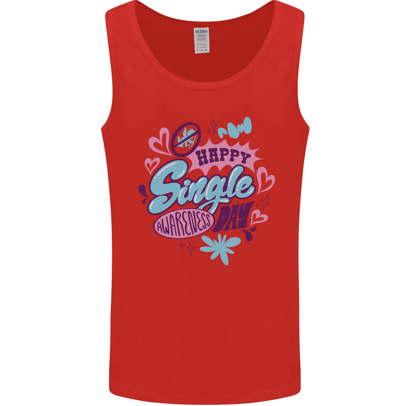 Happy Single Day Anti Valentines Romance Mens Vest Tank Top Red
