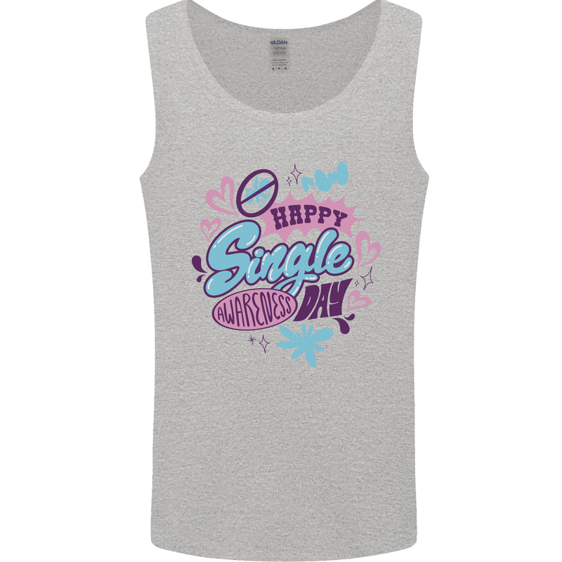 Happy Single Day Anti Valentines Romance Mens Vest Tank Top Sports Grey