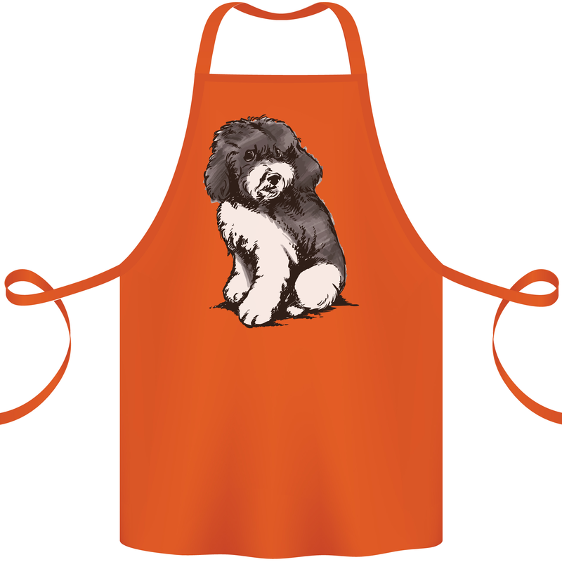 Harlequin Poodle Sketch Cotton Apron 100% Organic Orange
