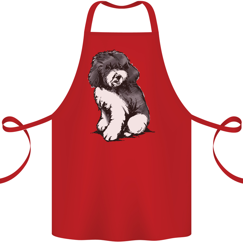 Harlequin Poodle Sketch Cotton Apron 100% Organic Red