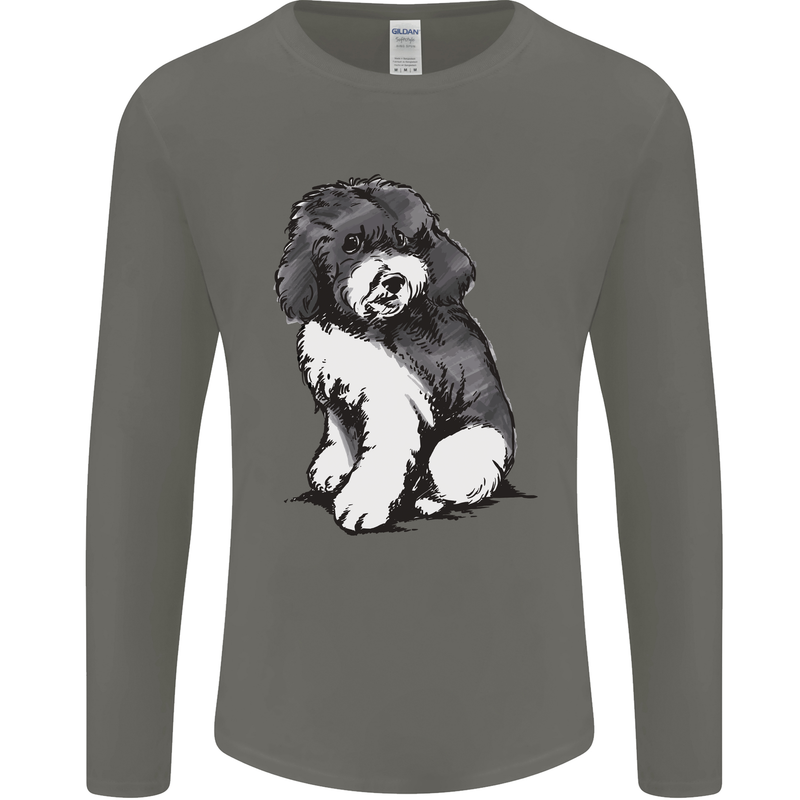 Harlequin Poodle Sketch Mens Long Sleeve T-Shirt Charcoal