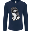 Harlequin Poodle Sketch Mens Long Sleeve T-Shirt Navy Blue