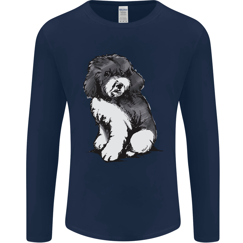 Harlequin Poodle Sketch Mens Long Sleeve T-Shirt Navy Blue