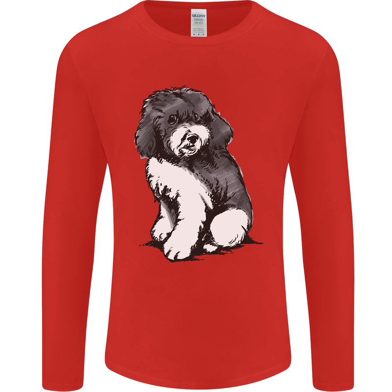 Harlequin Poodle Sketch Mens Long Sleeve T-Shirt Red