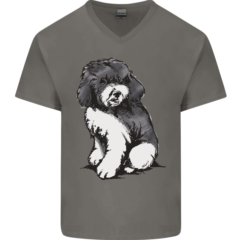 Harlequin Poodle Sketch Mens V-Neck Cotton T-Shirt Charcoal