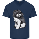 Harlequin Poodle Sketch Mens V-Neck Cotton T-Shirt Navy Blue