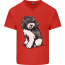 Harlequin Poodle Sketch Mens V-Neck Cotton T-Shirt Red