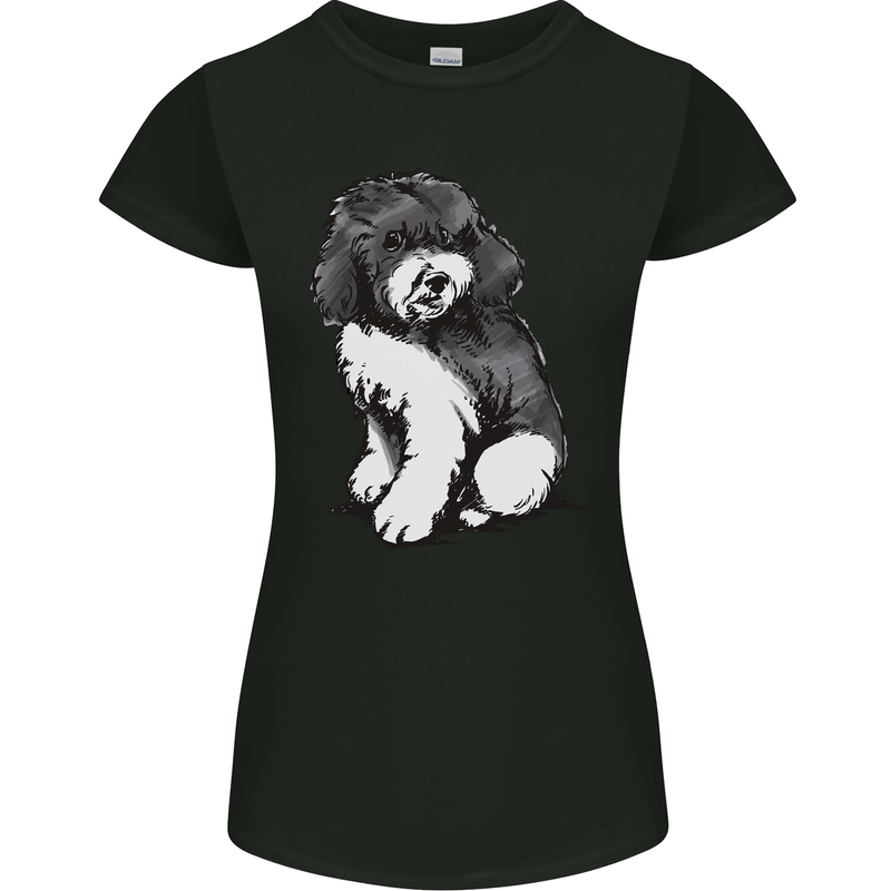 Harlequin Poodle Sketch Womens Petite Cut T-Shirt Black