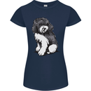 Harlequin Poodle Sketch Womens Petite Cut T-Shirt Navy Blue