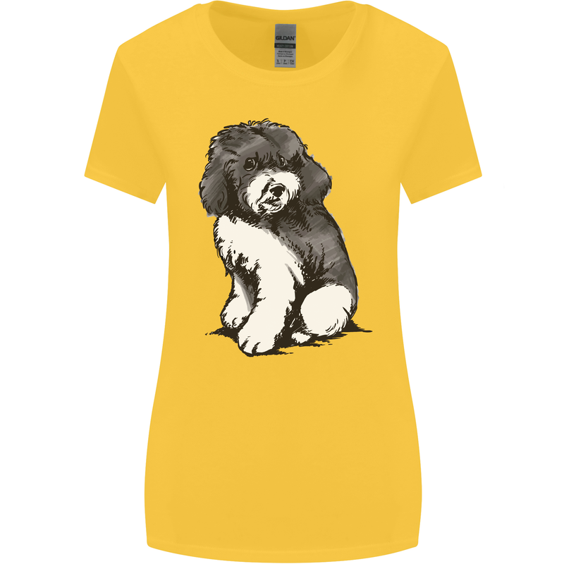 Harlequin Poodle Sketch Womens Wider Cut T-Shirt Yellow