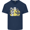 Have You Seen My Eggs Funny Easter Bunny Mens V-Neck Cotton T-Shirt Navy Blue