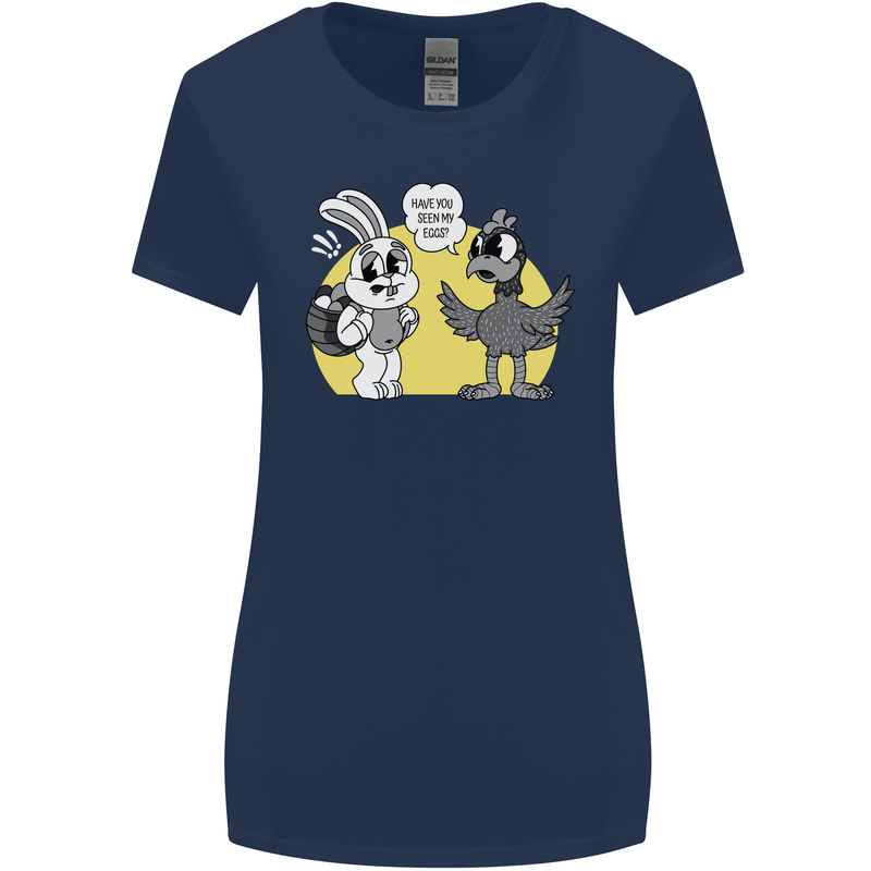 Have You Seen My Eggs Funny Easter Bunny Womens Wider Cut T-Shirt Navy Blue