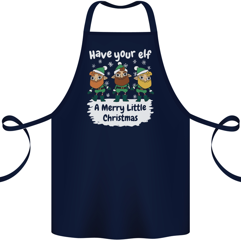 Have Your Elf a Merry Little Christmas Cotton Apron 100% Organic Navy Blue