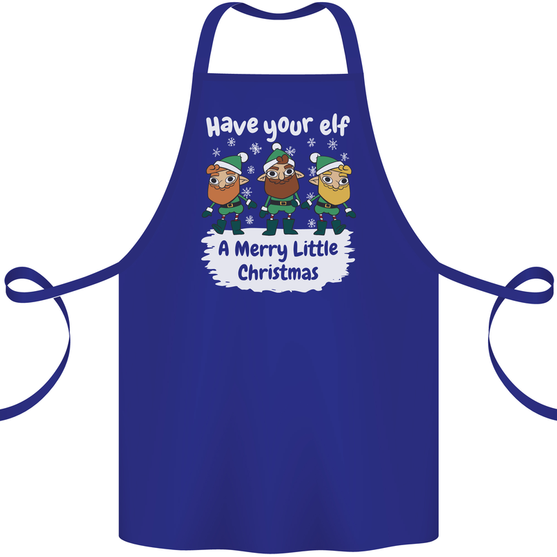 Have Your Elf a Merry Little Christmas Cotton Apron 100% Organic Royal Blue
