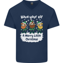 Have Your Elf a Merry Little Christmas Mens V-Neck Cotton T-Shirt Navy Blue