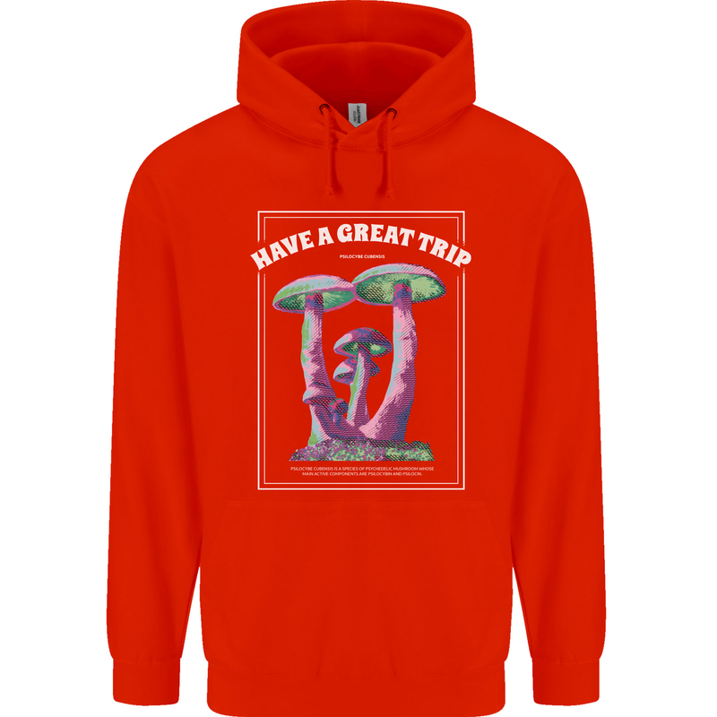 Have a Great Trip Magic Mushrooms LSD Hippy Childrens Kids Hoodie Bright Red