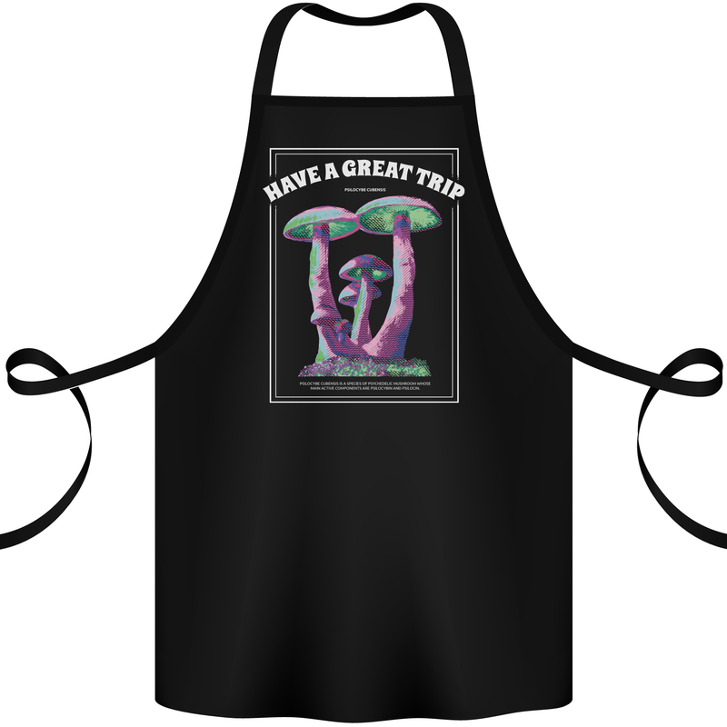 Have a Great Trip Magic Mushrooms LSD Hippy Cotton Apron 100% Organic Black