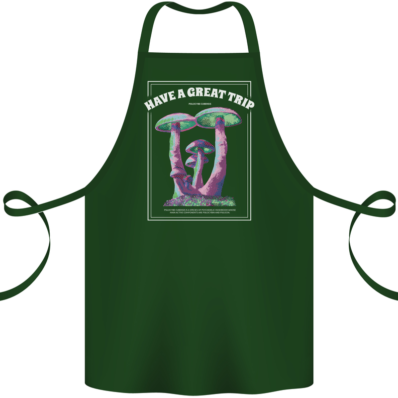 Have a Great Trip Magic Mushrooms LSD Hippy Cotton Apron 100% Organic Forest Green