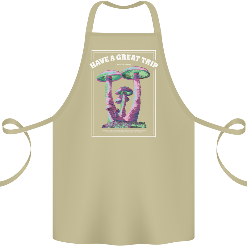 Have a Great Trip Magic Mushrooms LSD Hippy Cotton Apron 100% Organic Khaki